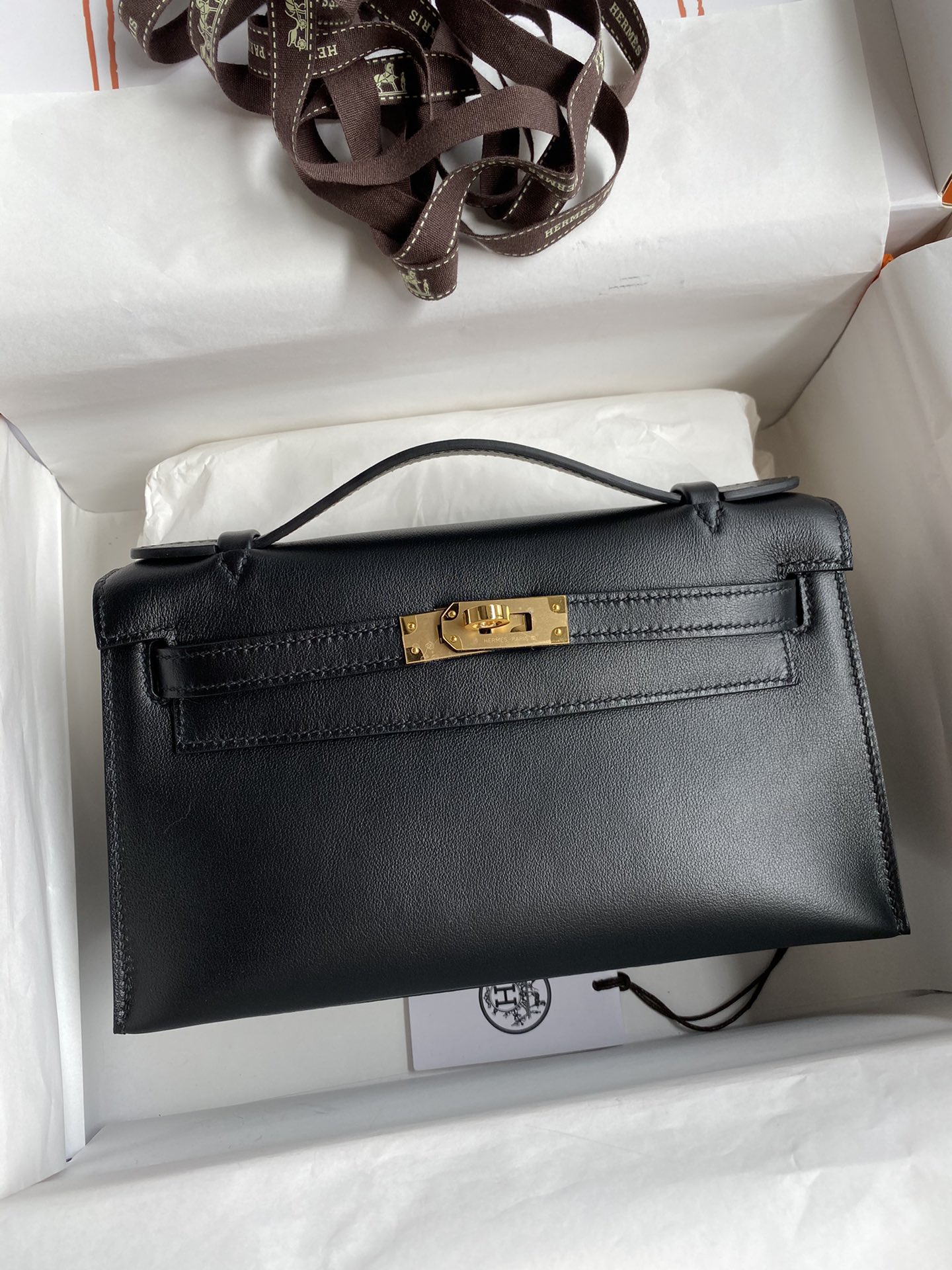 Hermes Mini Kelly Pochette 22cm Bag In Black Swift Leather